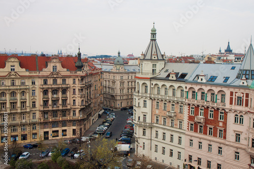 View of Prague street from the Dancing House