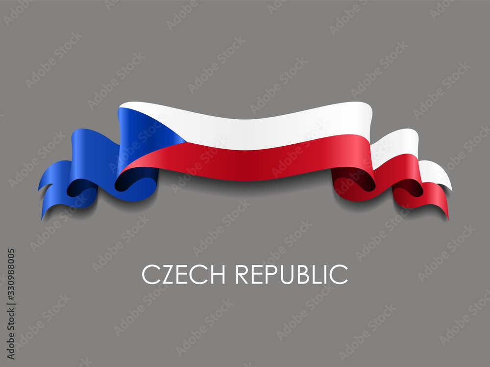 Czech flag wavy ribbon background. Vector illustration. - obrazy, fototapety, plakaty 