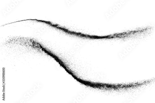 Black grainy wave texture isolated on white background. Dust overlay. Dark noise granules. Digitally generated image. Vector design elements. Illustration, Eps 10.