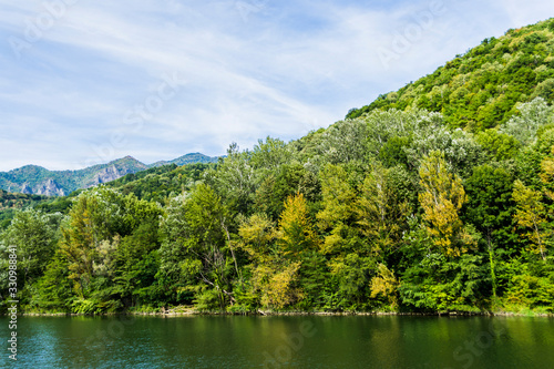 Olt river, landscape. Landscape with Olt river in Cozia national park, Carpathian Mountains, the longest river in Romania.