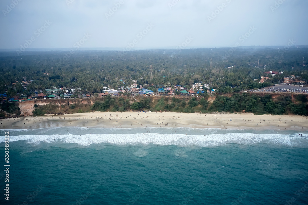 Aerial view of Varkala beach, Kerala.