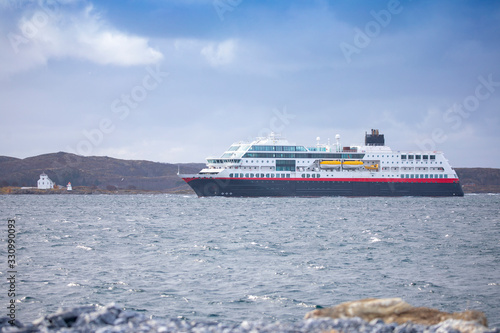 Coastal liner arrives Bronnoysund in Northern Norway