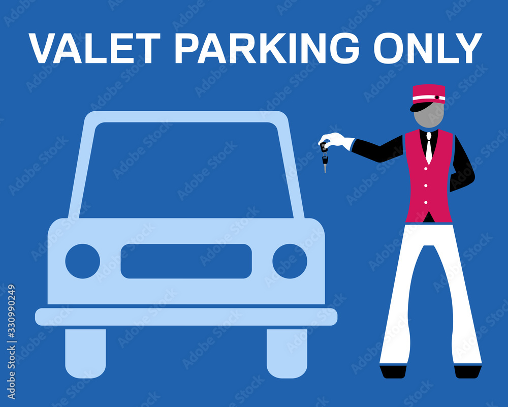 Valet parking only signboard desing with valet and car silhouette Stock