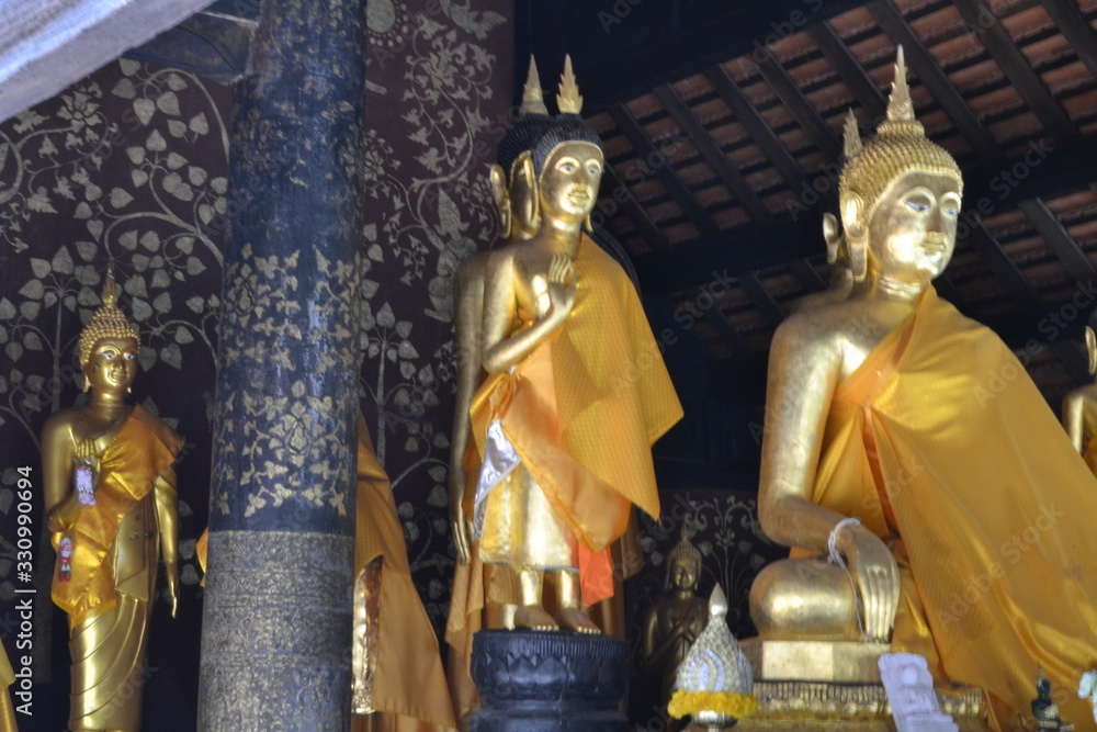  Golden buddha in temple hall, Buddha statue in Thailand