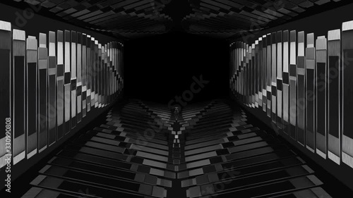 Loop able futuristic dark grid tunnel wall or floor design background.