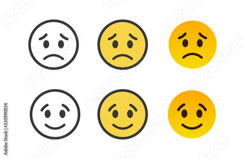 Happy and Sad emoji emotion icon. Good and Bad reaction.