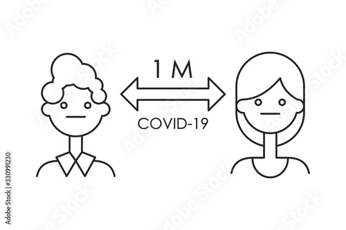 Prevention infographic of coronavirus. One meter distance between people. Concept of public health risk. covid-19. Outline thin line illustration. Flat style. 
