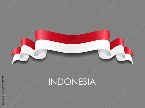 Indonesian flag wavy ribbon background. Vector illustration.