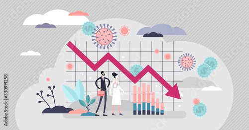 Economic crisis vector illustration. Financial recession tiny persons concept.