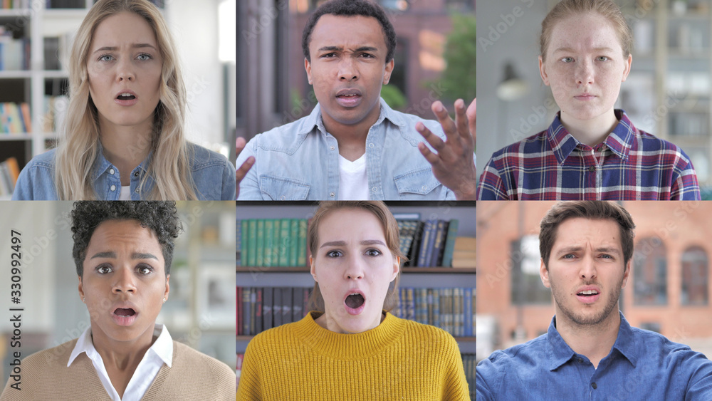 Fototapeta premium The Collage of Shocked Young People Wondering in Awe