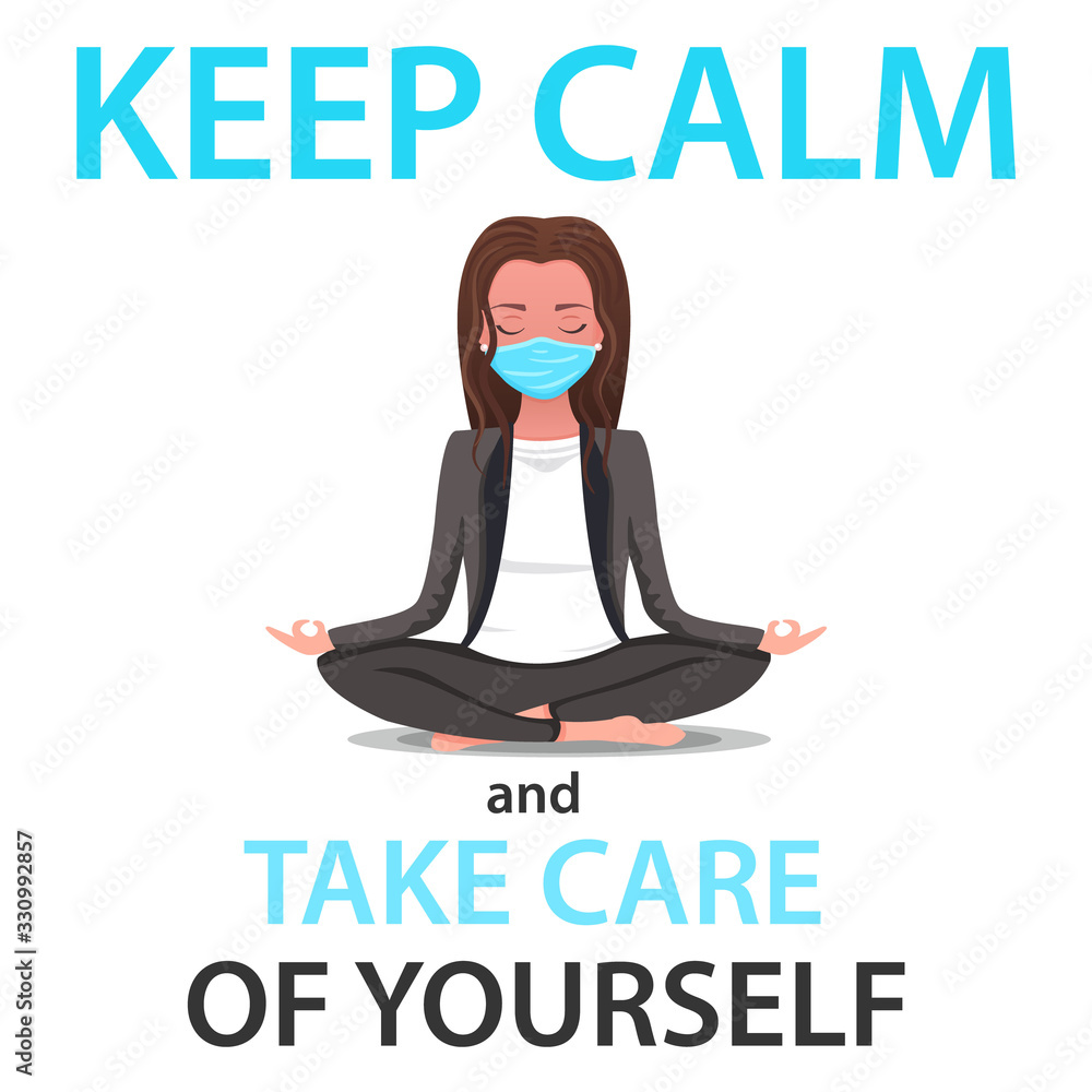 Coronavirus in whole world. The girl keep calm and wearing medical mask against the virus COVID-2019. Take care of yourself. Concept of coronavirus quarantine vector illustration. Coronavirus in whole world. The girl keep calm and wearing medical mask against the virus COVID-2019. Take care of yourself. Concept of coronavirus quarantine vector illustration.