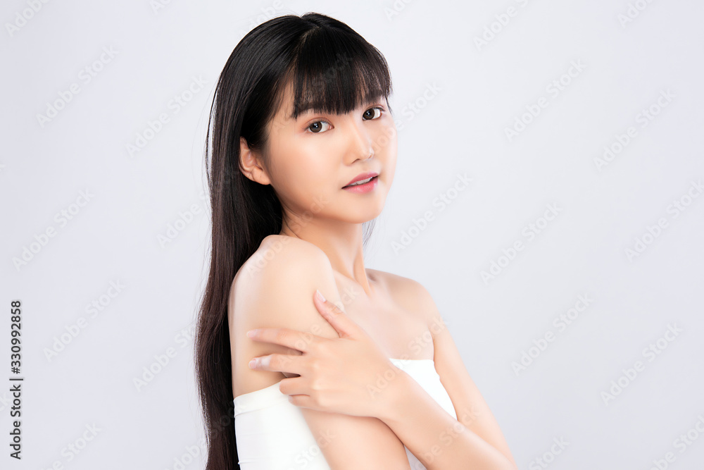 Beautiful Young Asian Woman with Clean Fresh Skin. Face care, Facial treatment, Cosmetology, beauty and healthy skin and cosmetic concept .woman beauty skin isolated on white background Beautiful Young Asian Woman with Clean Fresh Skin. Face care, Facial treatment, Cosmetology, beauty and healthy skin and cosmetic concept .woman beauty skin isolated on white background
