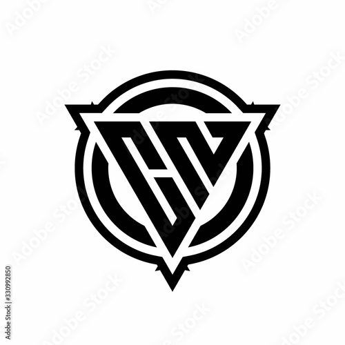 CN logo with triangle shape and circle with outline rounded design template