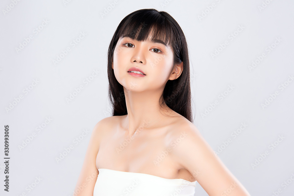 Beautiful Young Asian Woman with Clean Fresh Skin. Face care, Facial treatment, Cosmetology, beauty and healthy skin and cosmetic concept .woman beauty skin isolated on white background Beautiful Young Asian Woman with Clean Fresh Skin. Face care, Facial treatment, Cosmetology, beauty and healthy skin and cosmetic concept .woman beauty skin isolated on white background