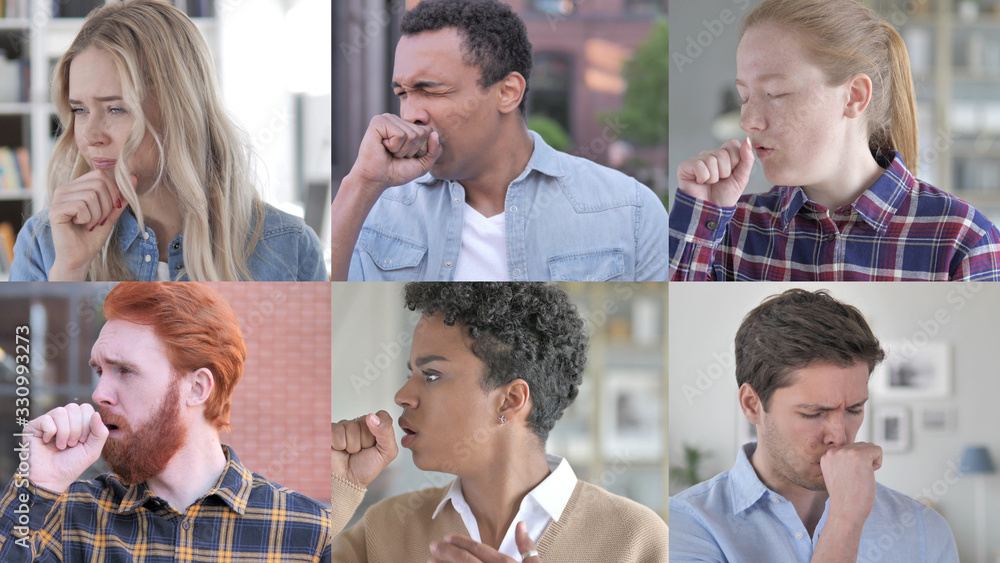 Fototapeta premium The Collage of Young People Coughing