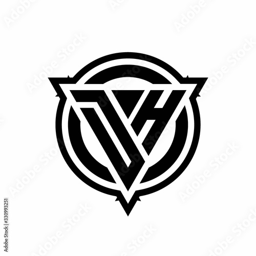 DH logo with triangle shape and circle with outline rounded design template