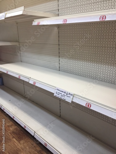 London, Uk - 16/03/2020: Coronavirus (vivid-19) panic buying leaves shelves in shops and supermarkets bare this in supermarket in Tottenham empty of Pasta, toilet rolls, nappies and cleaning products photo