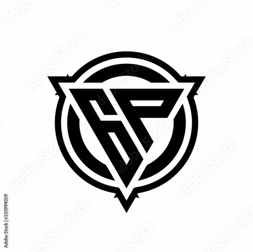 GP logo with triangle shape and circle with outline rounded design template