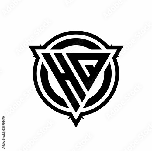 HQ logo with triangle shape and circle with outline rounded design template