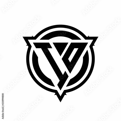IO logo with triangle shape and circle with outline rounded design template
