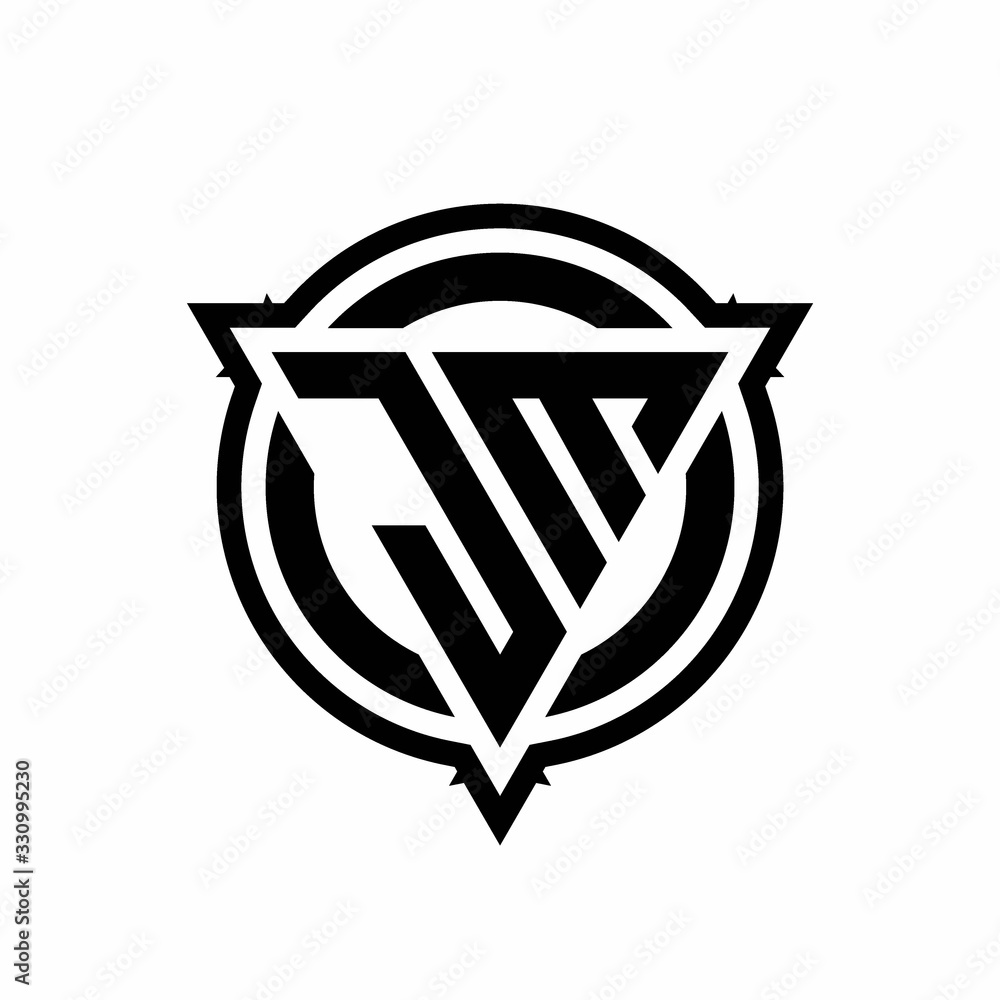 JM logo with triangle shape and circle with outline rounded design template JM logo with triangle shape and circle with outline rounded design template
