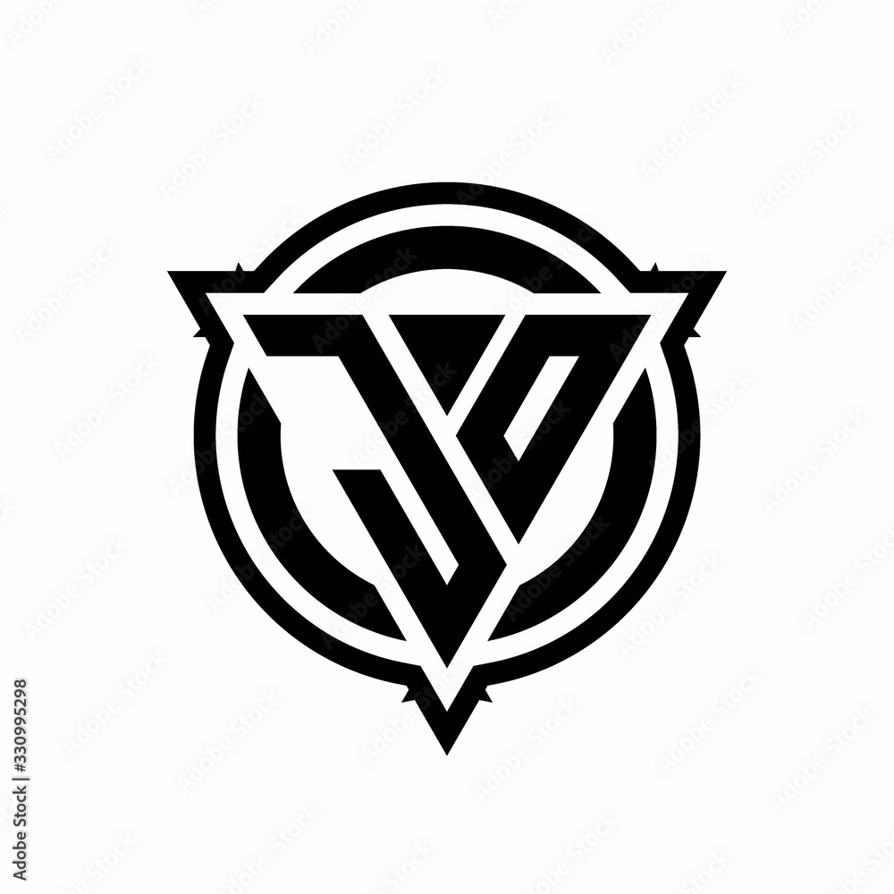 JO logo with triangle shape and circle with outline rounded design template JO logo with triangle shape and circle with outline rounded design template