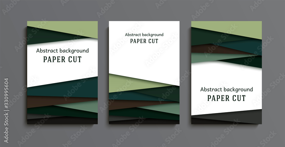 Set abstract geometric background in paper cut style. Straight lines. Design for brochures, posters, flyers, advertising. Place for text. Vector.