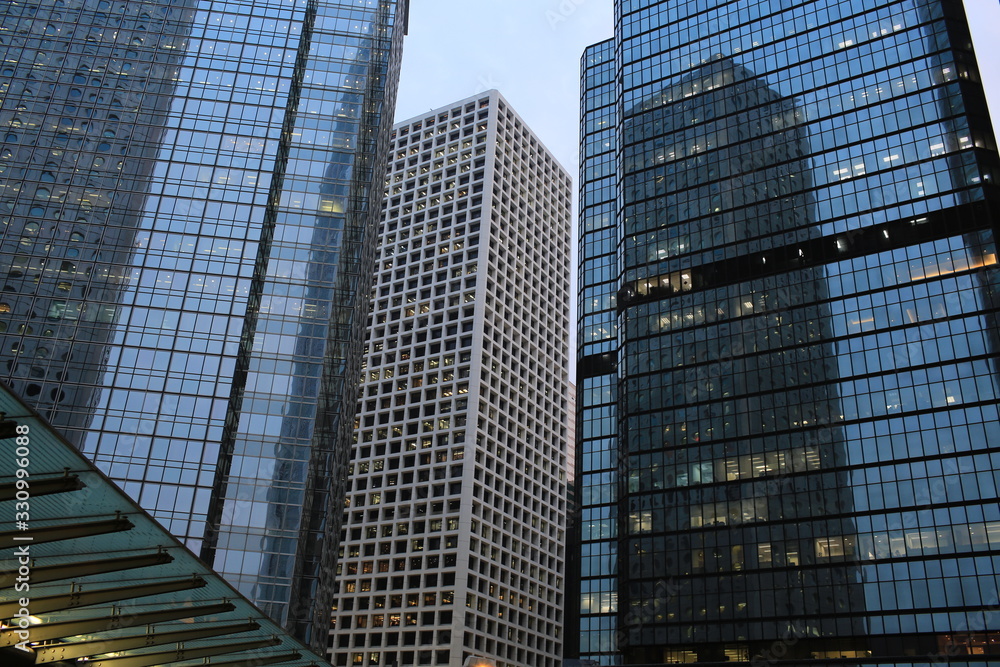 offices and glass buildings in the city of life, low angle view in Hong Kong Central financial zone 