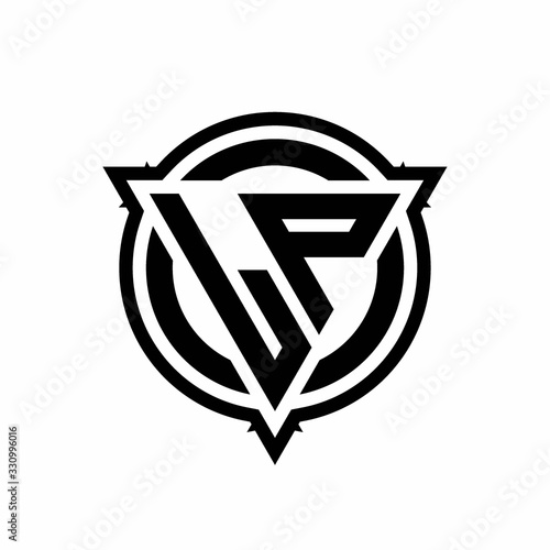 LP logo with triangle shape and circle with outline rounded design template