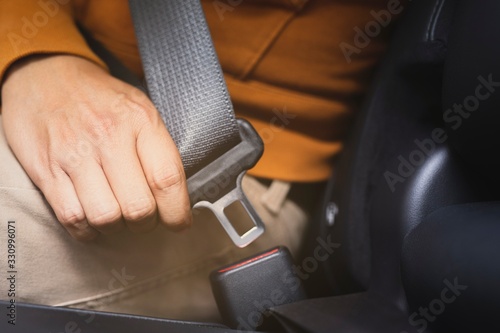 close up hand and safety belt