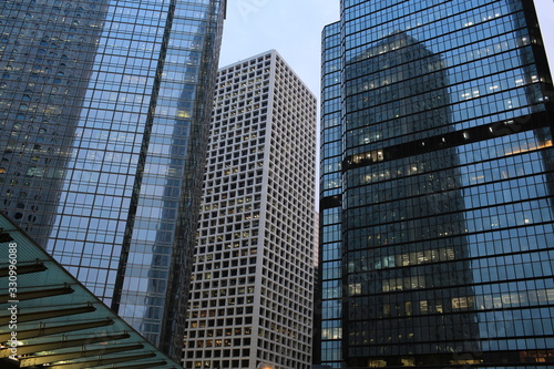 offices and glass buildings in the city of life, low angle view in Hong Kong Central financial zone 