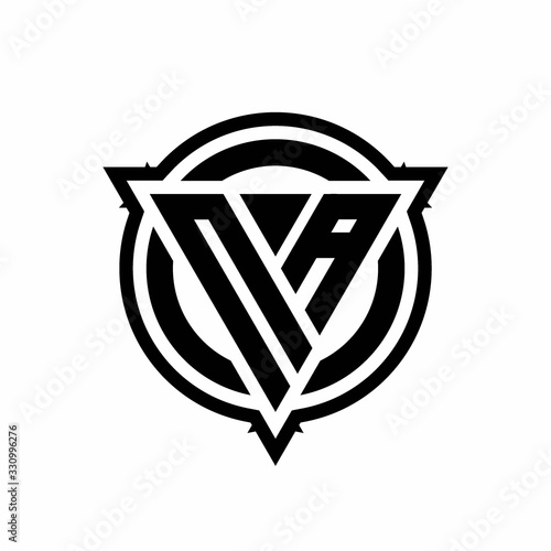 NA logo with triangle shape and circle with outline rounded design template