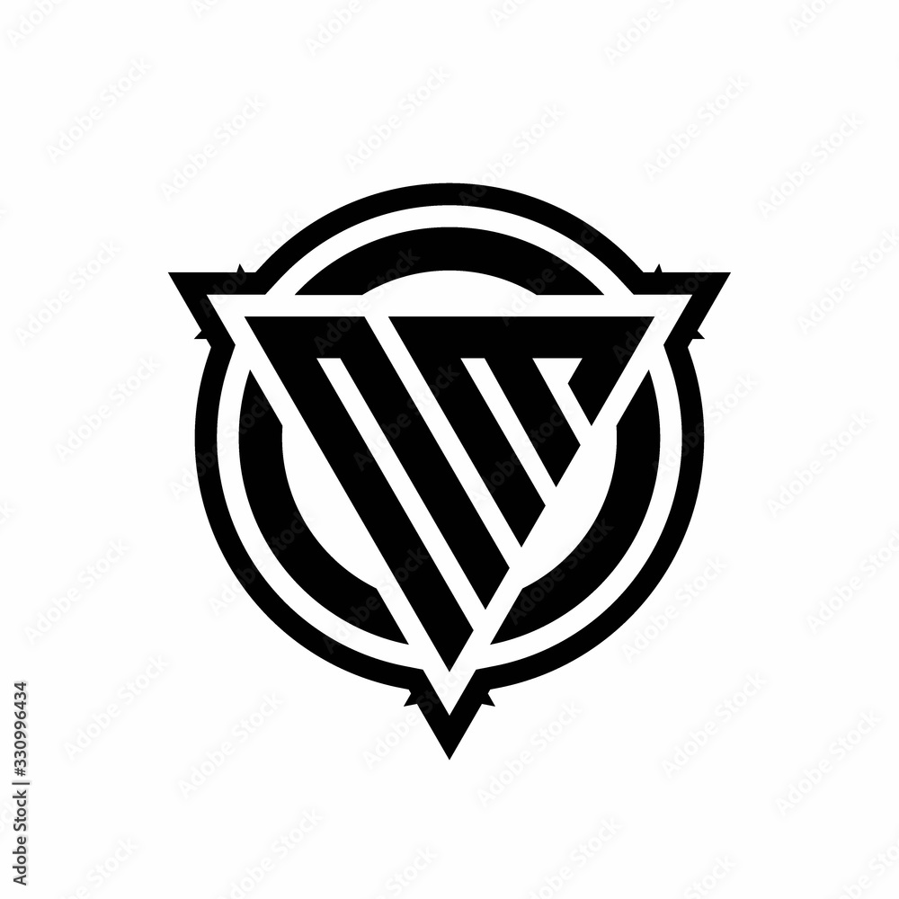 NM logo with triangle shape and circle with outline rounded design template NM logo with triangle shape and circle with outline rounded design template