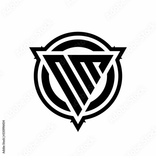 NM logo with triangle shape and circle with outline rounded design template