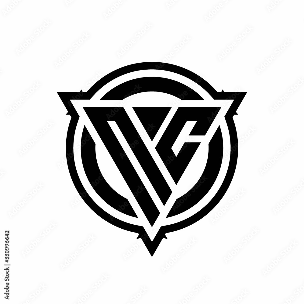 NC logo with triangle shape and circle with outline rounded design template NC logo with triangle shape and circle with outline rounded design template
