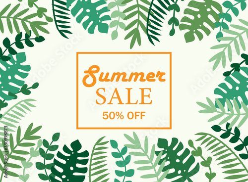 Modern summer tropical leaves desktop backround template in vivid colors
