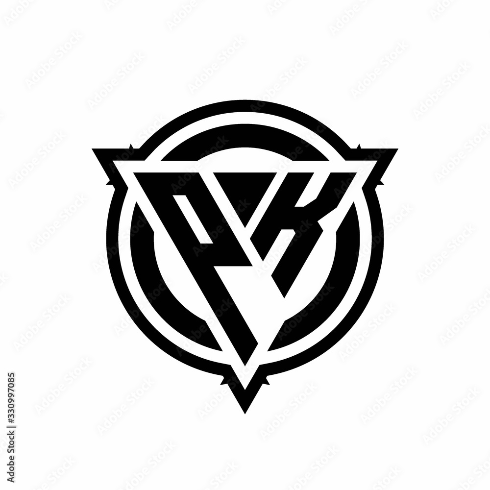 PK logo with triangle shape and circle with outline rounded design template PK logo with triangle shape and circle with outline rounded design template
