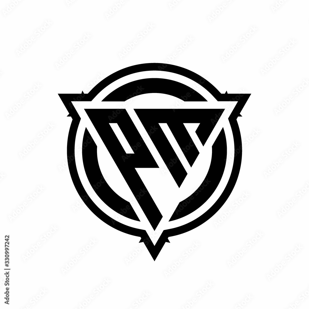 PM logo with triangle shape and circle with outline rounded design template PM logo with triangle shape and circle with outline rounded design template