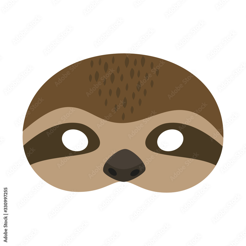 illustration of carnival mask of tropical animal sloth. Eye mask for masquerade, children's party. for design, greeting cards. vector illustration of carnival mask of tropical animal sloth. Eye mask for masquerade, children's party. for design, greeting cards. vector