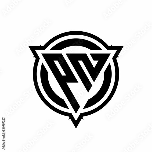 PN logo with triangle shape and circle with outline rounded design template