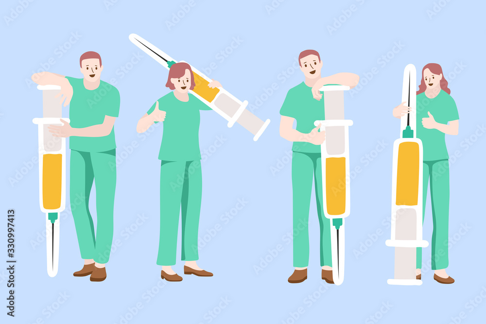Fototapeta premium People with vaccine for virus. Vector Illustration