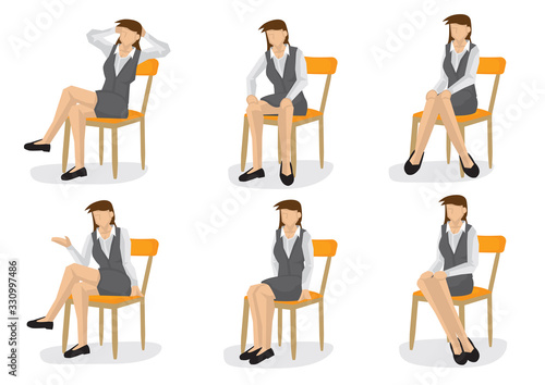 Fototapeta Naklejka Na Ścianę i Meble -  Set of business woman in various sitting positions..