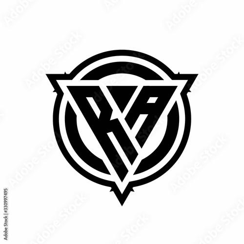 RA logo with triangle shape and circle with outline rounded design template