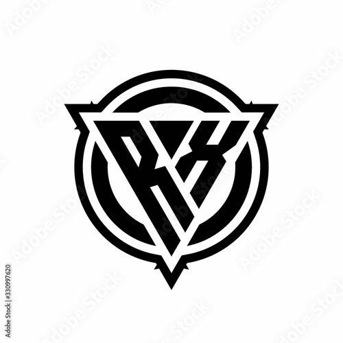 RX logo with triangle shape and circle with outline rounded design template