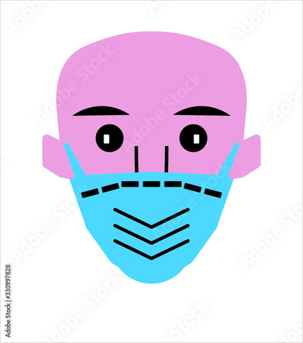 Vector cartoon illustration with, man or doctor wearing medical face mask protecting himself from virus, coronavirus. 