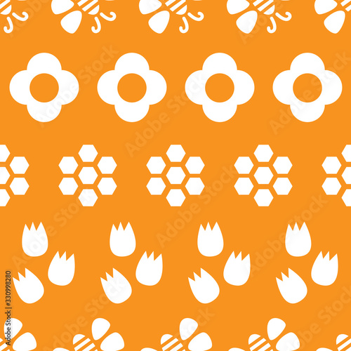 Yellow and white bees and flowers seamless repeat pattern tile, perfect for backgrounds, textures, wallpaper, surface pattern design, fabric, textiles, stationery and more.