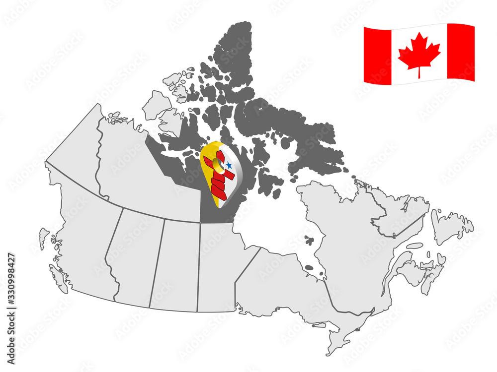 Location Of Nunavut On Map Canada. 3d Nunavut Territory Location Sign 