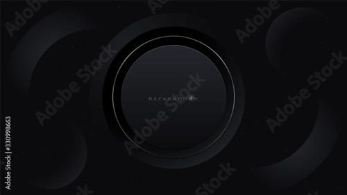 Black abstract minimalist background with a dark geometric shape. Modern design decoration textured luxury gradient geometric elements. Vector material texture premium concept wallpaper, cover, banner