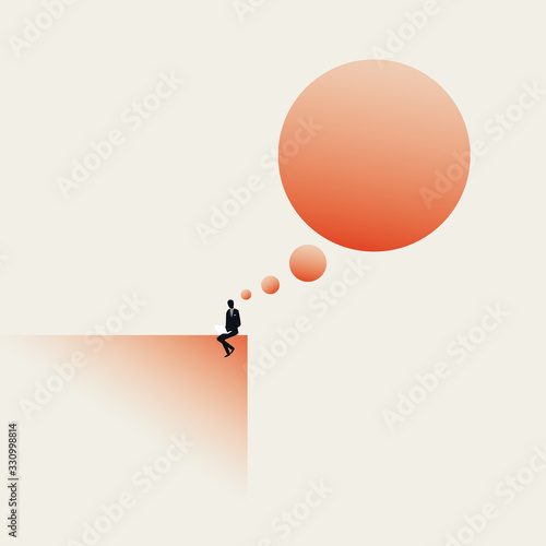 Creative work vector concept with person working on laptop. Symbol of creativity, thinking, brainstorming.