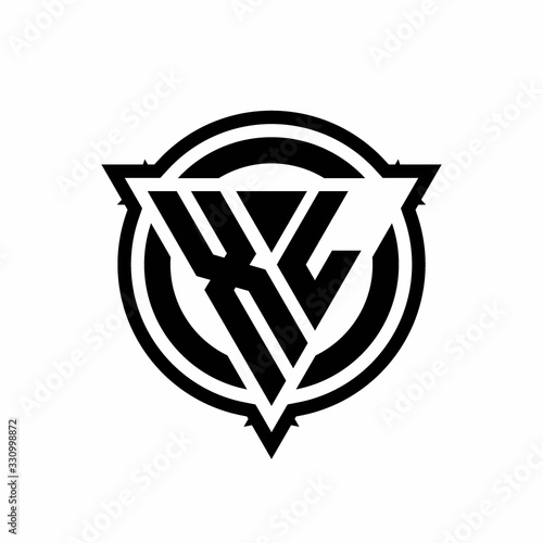 XL logo with triangle shape and circle with outline rounded design template